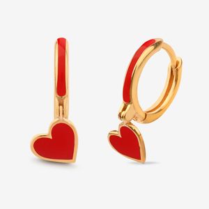 گوشواره حلقه‌ای طلا کم اجرت 18 عیار زنانه گلدم مدل قلب قرمزE244028